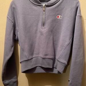 Champion Women's Blue Cropped Quarter Zip Sweatshirt